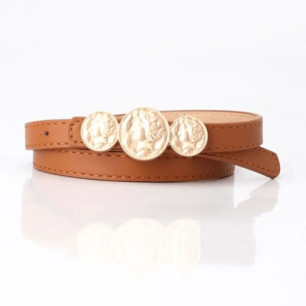 Ladies Fashionable Coin Brown Skinny Belt